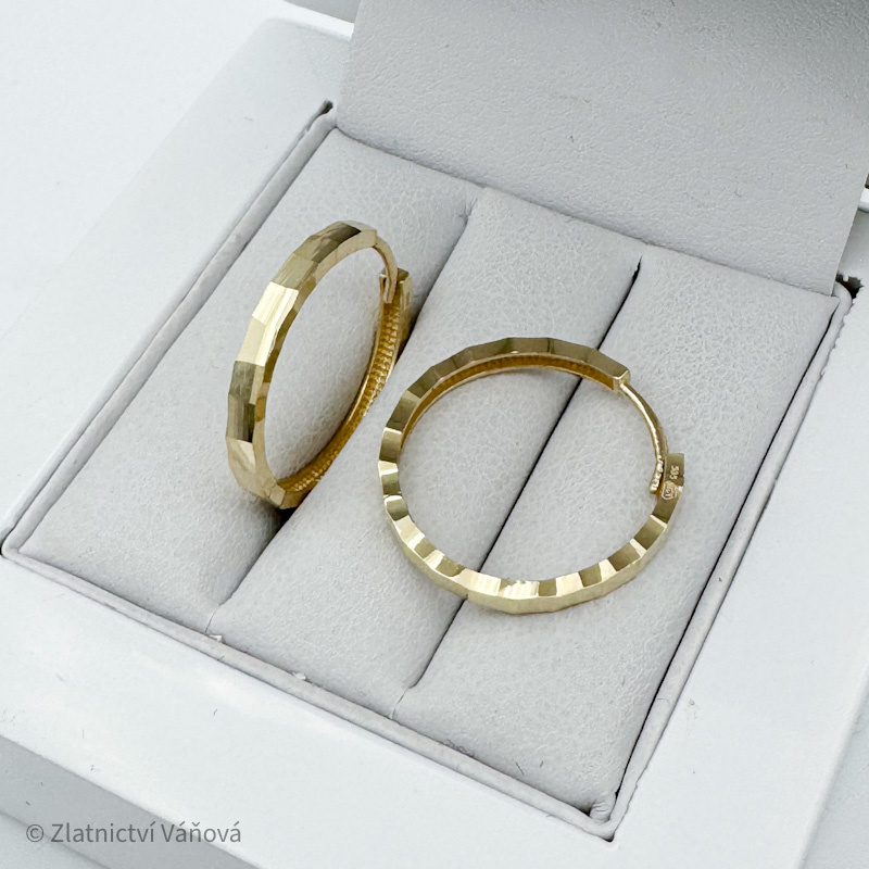 Žluté zlato náušnice kruhy s broušením